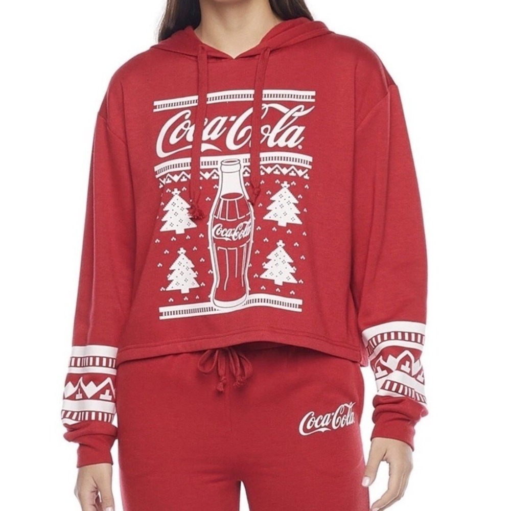 New Coca-Cola Womens Long Sleeve Hoodie Crop Top Size XL Red White